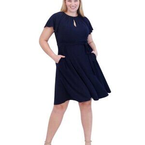 New Jessica Howard Plus Size 22W Navy Blue Keyhole Fit & Flare Dress Jersey Knit